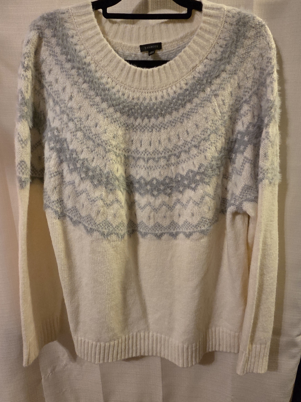 Talbots Cream and Light Gray Fair Isle Sweater
